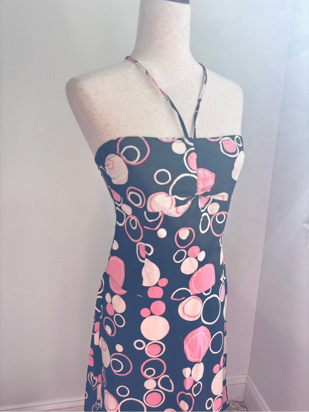 Charlotte Russe Y2K Halter Dress Pink Black Bubble Print Midi Size M Garden Tea - Picture 7 of 7